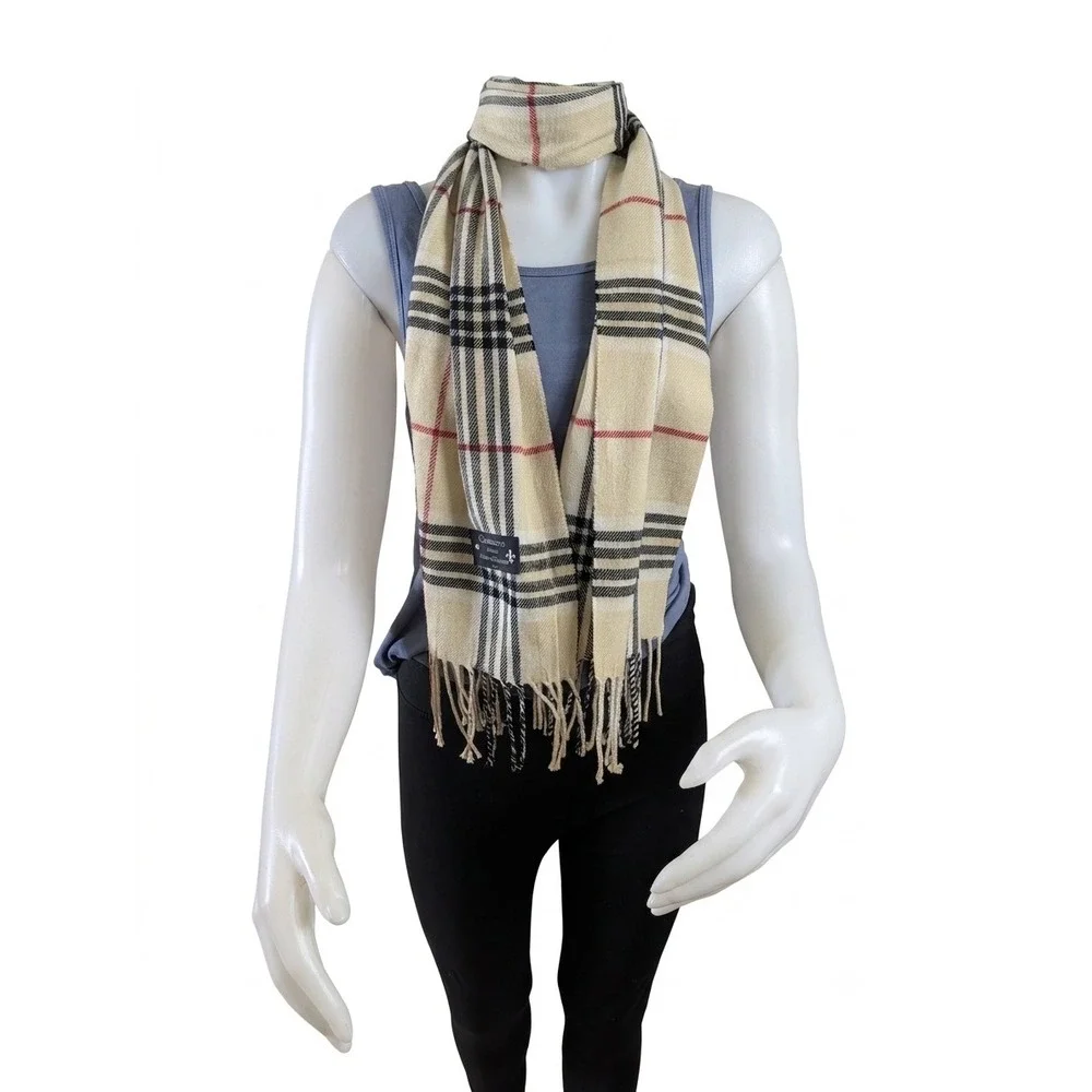 Vintage Cashmere Finished Made in Florence Italy Plaid Scarf